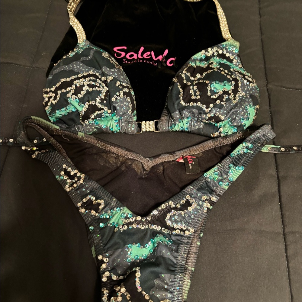 Women's Black and Green Sequin Bikini Set